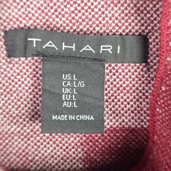 Tahari Buffalo Plaid Mock Neck Sweater Red Cream Large Cozy Fall Trending - Picture 3 of 13